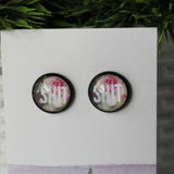 Black and Floral Shit Stud Earring - Dainty Cute and Fun - Not for Karens