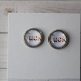 Floral Fuck Stud Earrings with White Background - Perfect Cuss Word Swear Word Accessory for Her