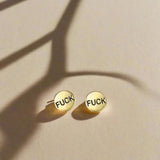 brass fuck earring stud for women for men unisex earring cute stud earrings high quality brass bachelorette gift feminine slut jewelry fashion jewelry for her earrings sexy minimalist simple stud hypoallergenic club divorcee mid life crisis gag gift white elephant inappropriate classy sassy discreet unconventional fast shipping free shipping gifts for her sister mom best friend bff awesome earrings profanity cunt unusual liberal