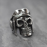 Mens motorcycle stainless steel chunky large ring perfect for motorcycle enthusiasts and riders perfect gift for dad or gift for boyfriend, stylized in club style, antique finish, skull with aviator goggles and helmet, gift for pilot
