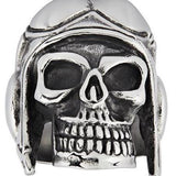 Mens motorcycle stainless steel chunky large ring perfect for motorcycle enthusiasts and riders perfect gift for dad or gift for boyfriend, stylized in club style, antique finish, skull with aviator goggles and helmet, gift for pilot
