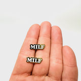 MILF SLUT earrings stud stainless steel metal glitter earring gold funny different edgy rebellious jewelry for women fashion earrings for her earrings for women mom earrings different unique unconventional punk goth gothic rocker bachelorette midlife crisis cougar earring hilarious light hearted boundary pushing biker motorcycle female feminist feminine rider motorcycle club style vintage statement earrings