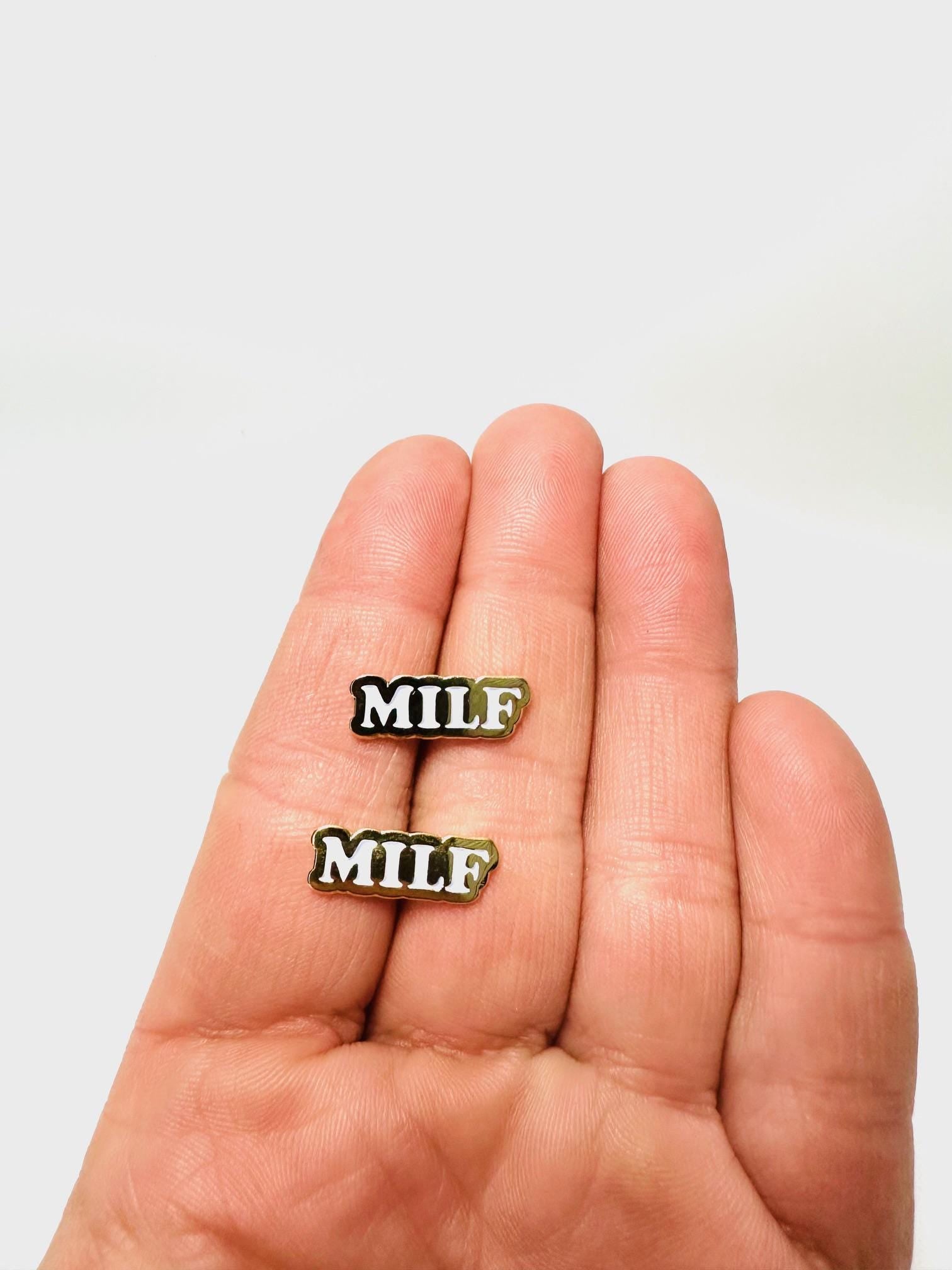 MILF SLUT earrings stud stainless steel metal glitter earring gold funny different edgy rebellious jewelry for women fashion earrings for her earrings for women mom earrings different unique unconventional punk goth gothic rocker bachelorette midlife crisis cougar earring hilarious light hearted boundary pushing biker motorcycle female feminist feminine rider motorcycle club style vintage statement earrings
