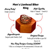 Bold Tribal Lion Head Biker Ring for Men – Heavy-Duty Surgical Grade Stainless Steel and Titanium Jewelry