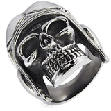 Mens motorcycle stainless steel chunky large ring perfect for motorcycle enthusiasts and riders perfect gift for dad or gift for boyfriend, stylized in club style, antique finish, skull with aviator goggles and helmet, gift for pilot