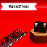 Gothic Jewelry Set Sterling Silver Skull Stud Earrings Alternative Fashion Design Punk Rock Style Anatomical Detail Halloween Statement Piece Biker Aesthetic Collection Antiqued Metal Finish Quality Construction Dark Fashion Accessory