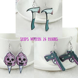 Mortician Punk Earrings Wednesday Addams Gothic Accessory Skull Design Alternative Piece for Halloween Creepy Cute Pink Skull Pistol Jewelry