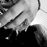 Mens Biker Ring Aviator Pilot Skull Statement Ring Harley Davidson Gifts Retro Style for Him Antique Large Guy Ring