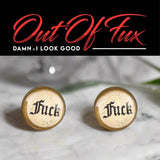 Fuck Stud Earrings for Her in Old English Script with Resin Topper Perfect Bold Accessory Rebellious Cuss Words for Her Free Fast Shipping