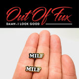 MILF Gold and White Stainless Steel Stud Earrings for Her - Feminine Strong Statement Earrings - Inappropriate Funny Earrings Free Shipping