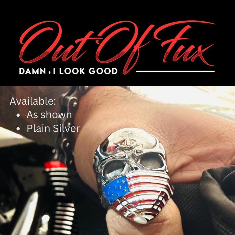 American Flag Biker Ring - Skull Stainless Steel for Men