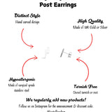 Lightning Bolt 18K Stud Post Earrings - Pretty Stud Earrings for Her - Dainty and Small - High Quality