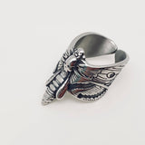 Men's Daring Silver Biker Ring with Hawk Moth Butterfly Design – Bold Statement for Risk-Takers
