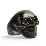 Men's Black Skull Ring with Red Cubic Zirconia Eyes - Bold Biker Ring - Perfect Gift for Him