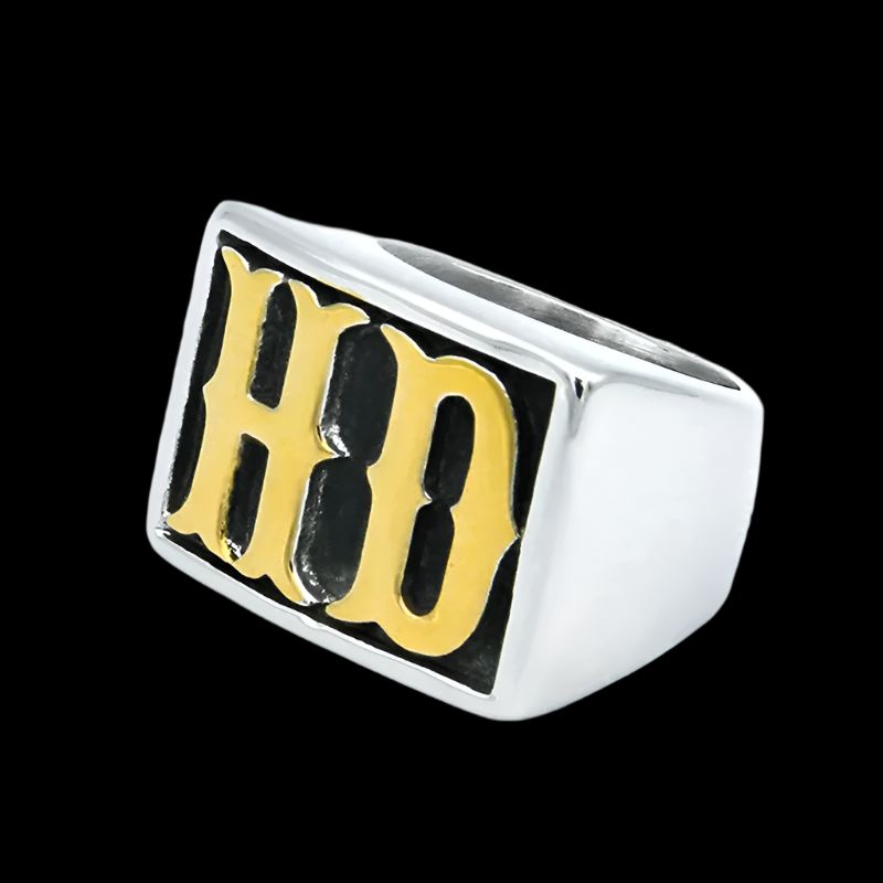 Men's Silver Gold Motorcycle Ring with HD MC Details in Gold Silver Dark Silver