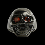 Men's Black Skull Ring with Red Cubic Zirconia Eyes - Bold Biker Ring - Perfect Gift for Him