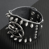 Edgy Black Leather Bracelet with Stainless Steel Skull and Crossbones Stud