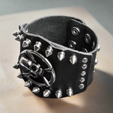 Edgy Black Leather Bracelet with Stainless Steel Skull and Crossbones Stud