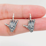 S925 Sterling Silver Skull Hand Stud Earrings - Bold & Edgy Statement Jewelry