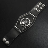 Edgy Black Leather Bracelet with Stainless Steel Skull and Crossbones Stud