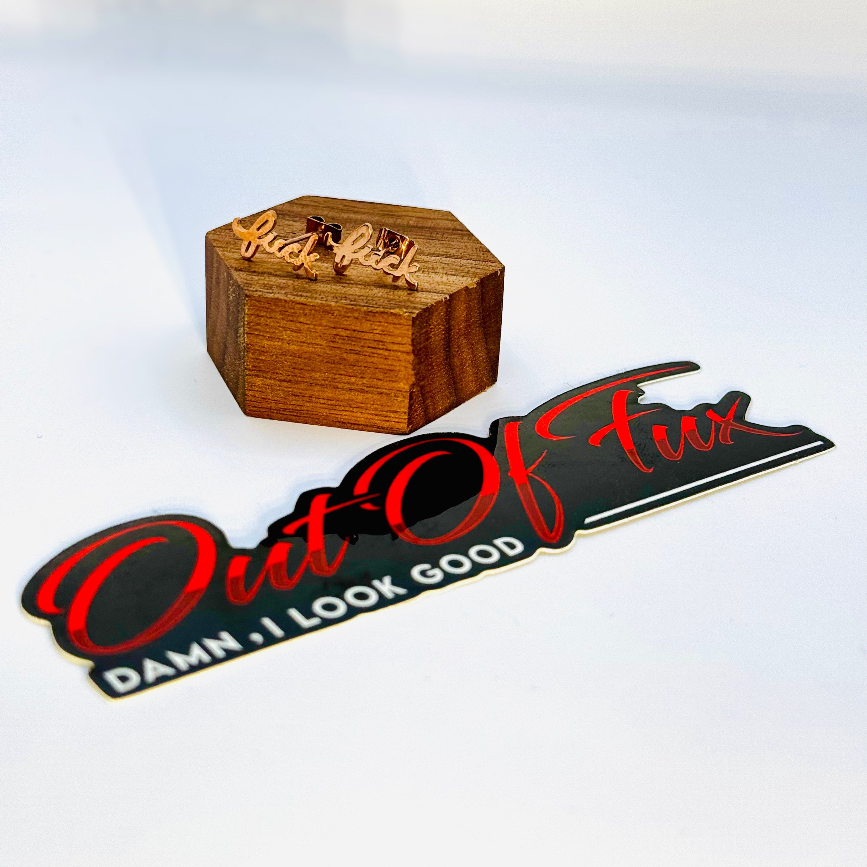rose gold hypoallergenic stainless steel stud earring charm is fuck cursive lettering jewelry for her biker high quality gifts