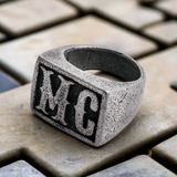 Men's Silver Gold Motorcycle Ring with HD MC Details in Gold Silver Dark Silver