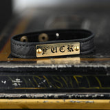 Handmade Leather Cuff for Her Black Leather Red Bracelet Genuine Leather Brass Stamped F*ck for Women Dainty Demure Rebellious
