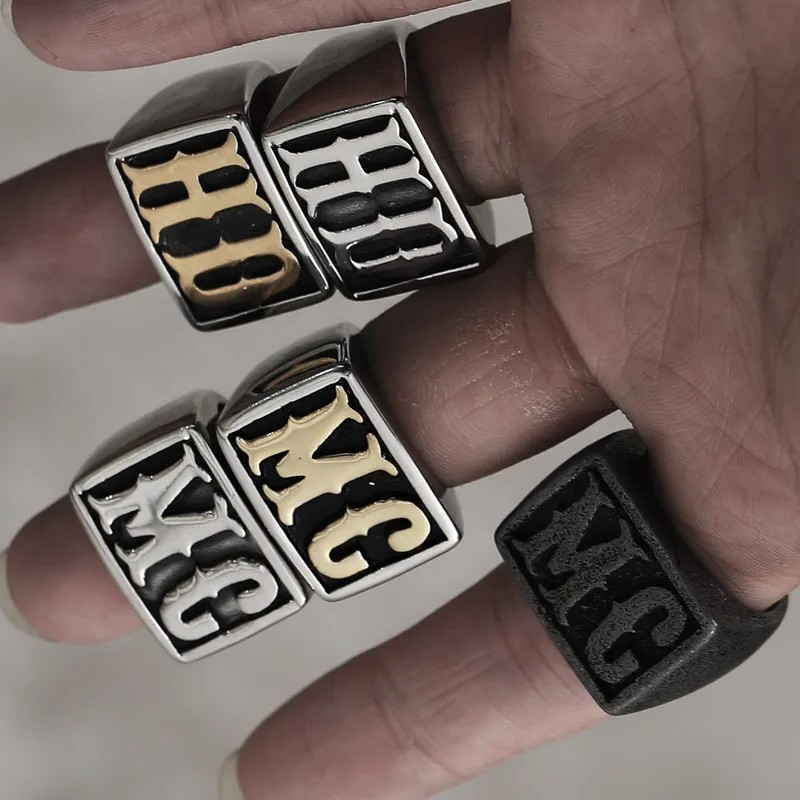mens motorcycle rings hd mc in gold silver dark silver for motorcycle enthusiast and riders high quality stainless steel titanium surgical steel hypoallergenic 