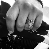 Men's Daring Silver Biker Ring with Hawk Moth Butterfly Design – Bold Statement for Risk-Takers