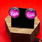 Neon Purple Sign Fuck Earring Resin Top with Hypoallergenic Backing - Perfect Gift for Her