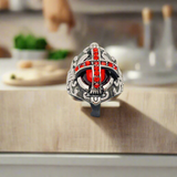 Gothic Red Stone Cross Stainless Steel Ring with Red Cubic Zirconia Stones - Biker Mens Motorcycle Ring