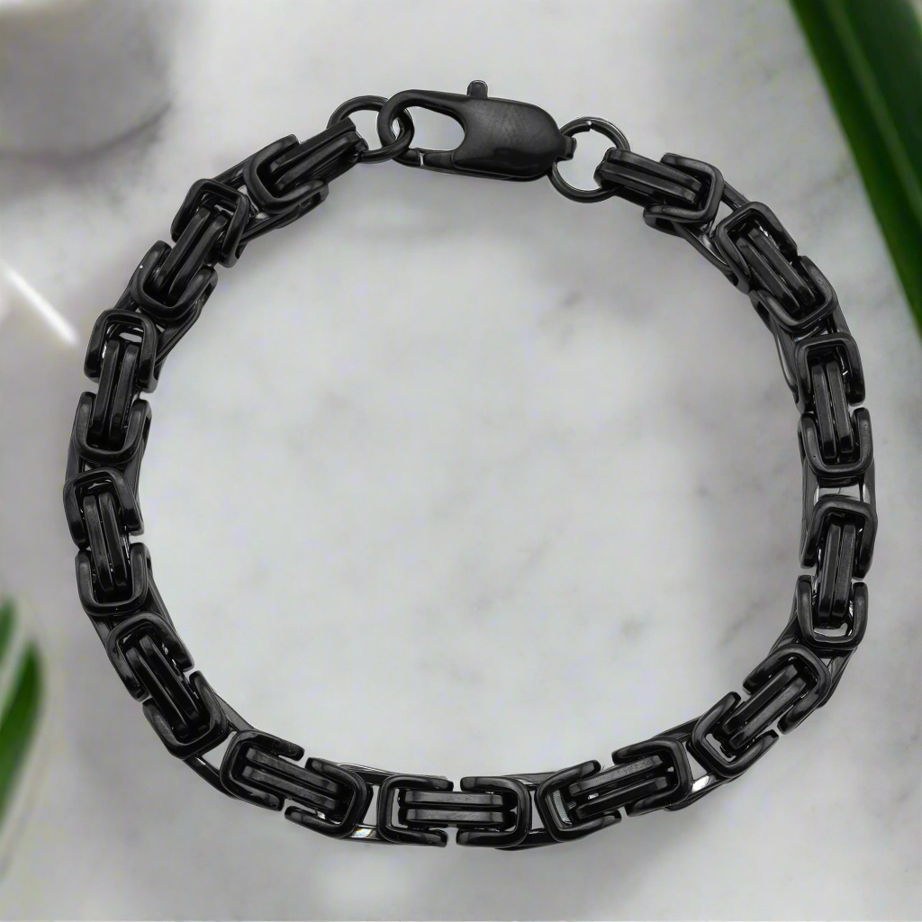 Men's Black Byzantine Bracelet Biker Gifts Men's Gifts Punk & Rock Style Black Mens Bracelet High Quality Durable Bold Fast Free Shipping
