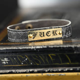 Handmade Leather Cuff for Her Black Leather Red Bracelet Genuine Leather Brass Stamped F*ck for Women Dainty Demure Rebellious