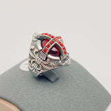 Gothic Red Stone Cross Stainless Steel Ring with Red Cubic Zirconia Stones - Biker Mens Motorcycle Ring