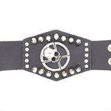 Edgy Black Leather Bracelet with Stainless Steel Skull and Crossbones Stud