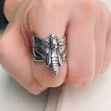 Men's Daring Silver Biker Ring with Hawk Moth Butterfly Design – Bold Statement for Risk-Takers