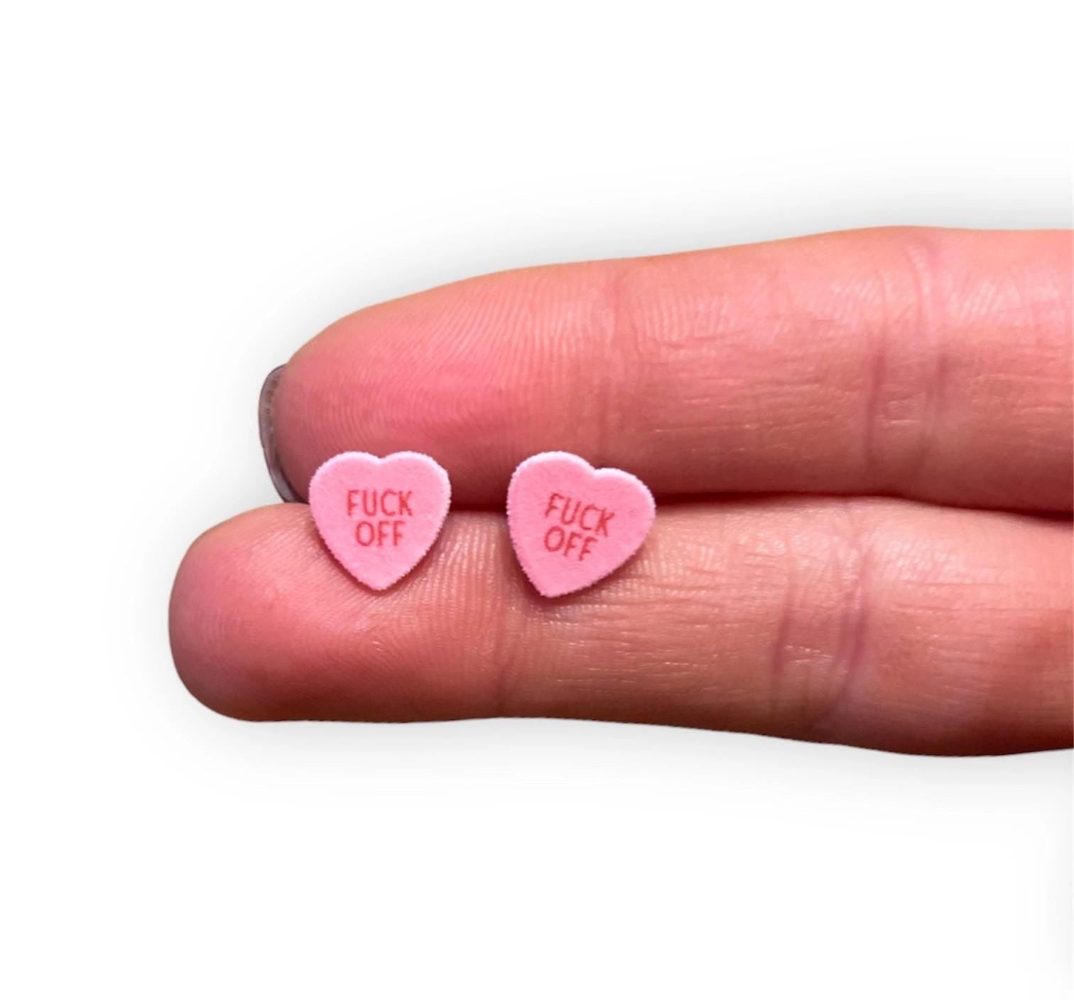 fuck off plastic heart earrings candy heart