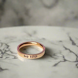 bad bitch hand stamped ring rose gold finish dainty ring hidden swear words subtle slightly inappropriate slut jewelry funny cuss words profanity feminist biker motorcycle lifestyle gothic punk rocker