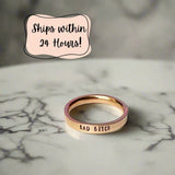bad bitch hand stamped ring rose gold finish dainty ring hidden swear words subtle slightly inappropriate slut jewelry funny cuss words profanity feminist biker motorcycle lifestyle gothic punk rocker