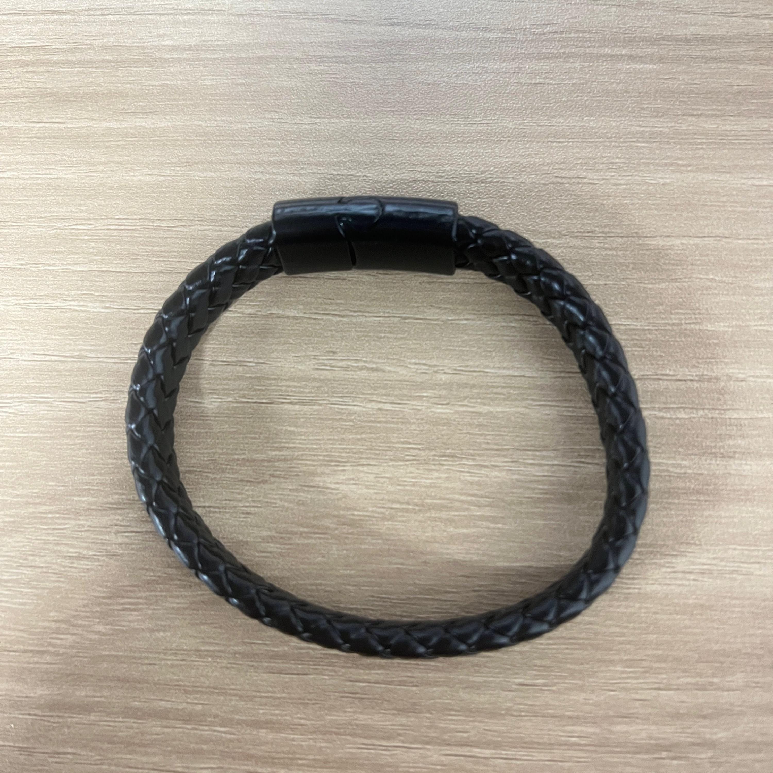 Leather Motorcycle Bracelet Premium Biker Style Accessory Mens Fashion Band Black Braided Design Perfect Father Day Gift Birthday Present Idea Magnetic Clasp System Quality Construction Cool Modern Look Essential Male Fashion Piece