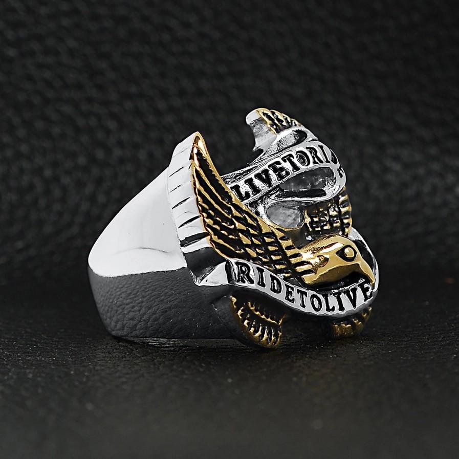 mens biker harley davidson indian HD ring motorcycle rider live to ride ride to live ring gold silver eagle americana american pride biker lifestyle motorcycle rider club style vintage rocker rockabilly mens ring for dad for brother for husband for boyfriend for guy man masculine jewelry ring fashion rings for men ring band for men chunky mens ring large high quality heavy metal heavy ring sterling silver titanium ring johnny depp metallica