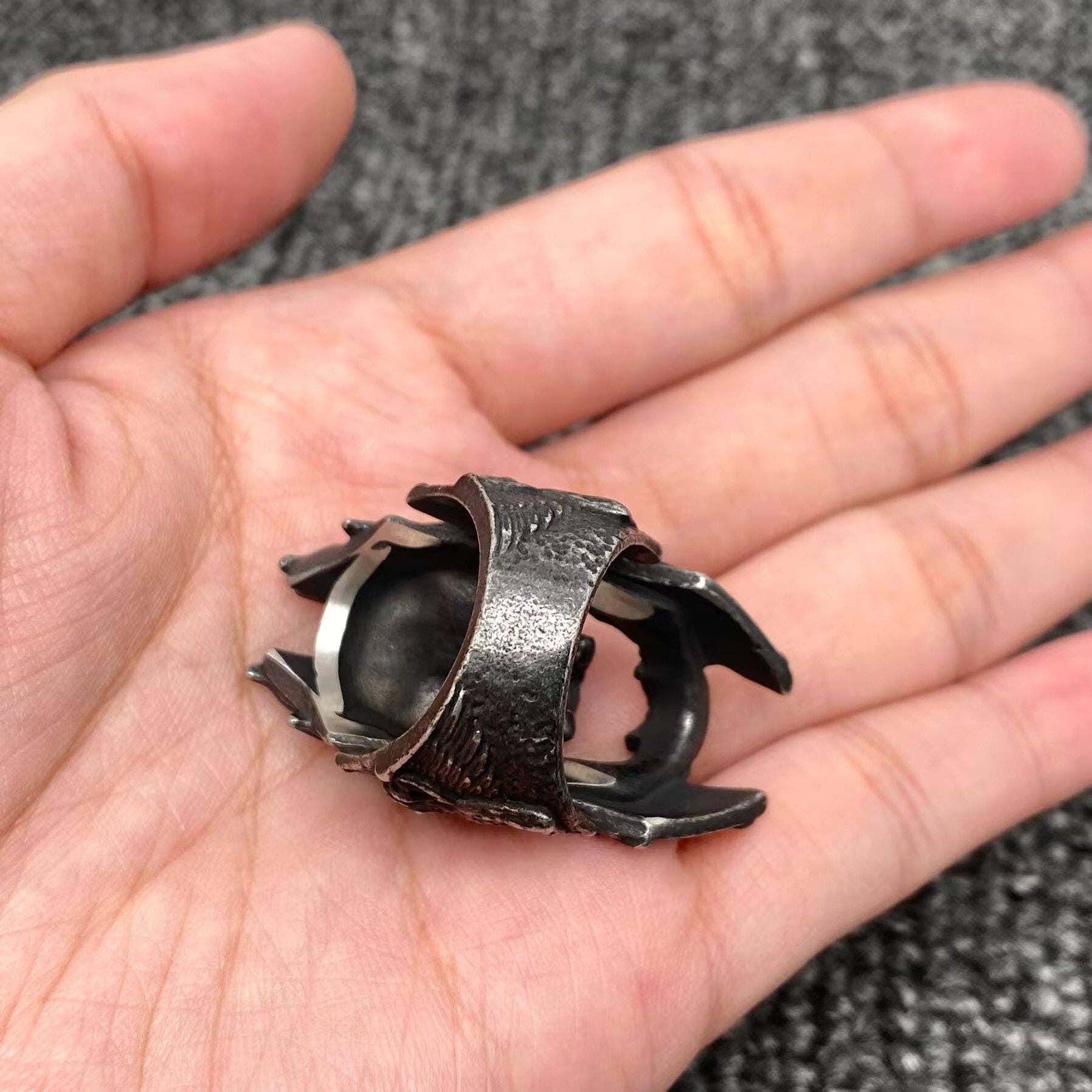 blackened stainless steel skull ring celtic gothic bold biker jewelry mens statement ring viking style mens rings gift unleash rebellious spirit rugged biker-inspired piece perfect for making a statement durable titanium steel 316L stainless steel edgy style long-lasting quality ideal for adventure-seekers bikers embracing individuality adventure and manly defiance touch of attitude standout accessory