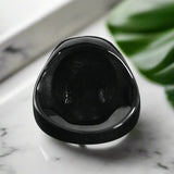 unisex black skull ring red gem eyes bold biker ring perfect gift for him or her durable high quality black plated fast free shipping stainless steel red cz eyed black skull ring top notch stainless steel enduring fiery red cubic zirconia eyes posh dark finish daring edgy vibe polished sterling silver silky smooth comfy to wear unique biker jewelry alternative fashion statement gothic punk rocker ring mens womens