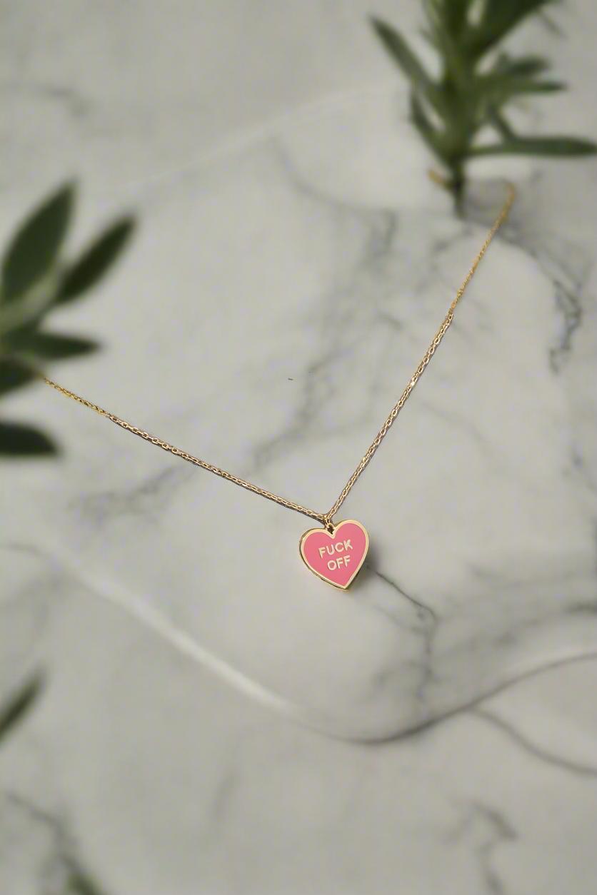 Alternative Statement Necklace Candy Heart Gold Plated Steel Studs Punk Rock Style Jewelry Modern Fashion Accessory Edgy Design Collection Rebel Style Statement Piece Unique Gift Idea Feminist Fashion Essential Bold Fashion Statement Contemporary