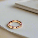 bad bitch hand stamped ring rose gold finish dainty ring hidden swear words subtle slightly inappropriate slut jewelry funny cuss words profanity feminist biker motorcycle lifestyle gothic punk rocker