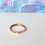 bad bitch hand stamped ring rose gold finish dainty ring hidden swear words subtle slightly inappropriate slut jewelry funny cuss words profanity feminist biker motorcycle lifestyle gothic punk rocker