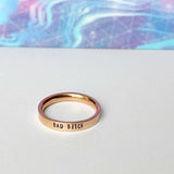 bad bitch hand stamped ring rose gold finish dainty ring hidden swear words subtle slightly inappropriate slut jewelry funny cuss words profanity feminist biker motorcycle lifestyle gothic punk rocker
