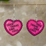 Thick Thighs Save Lives Statement Earrings for Her Pink Hearts Acrylic Drop Earring Handmade Feminine Fish hook Style Earrings Free Shipping
