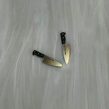 Gothic Knife Earrings Alternative Metal Jewelry Handmade Statement Pieces Punk Rock Style Surgical Steel Posts Multiple Size Options Black Silver Design Horror Aesthetic Collection Edgy Fashion Accessories Goth Culture Statement Dangle
