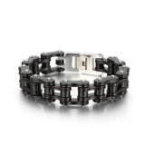 Biker Style Bracelet Black Motorcycle Chain Design Premium Steel Construction Industrial Collection Leather Band Detail Perfect Mechanic Gift Metal Head Accessory Alternative Fashion Statement Daily Wear Essential Father Day Present Quality